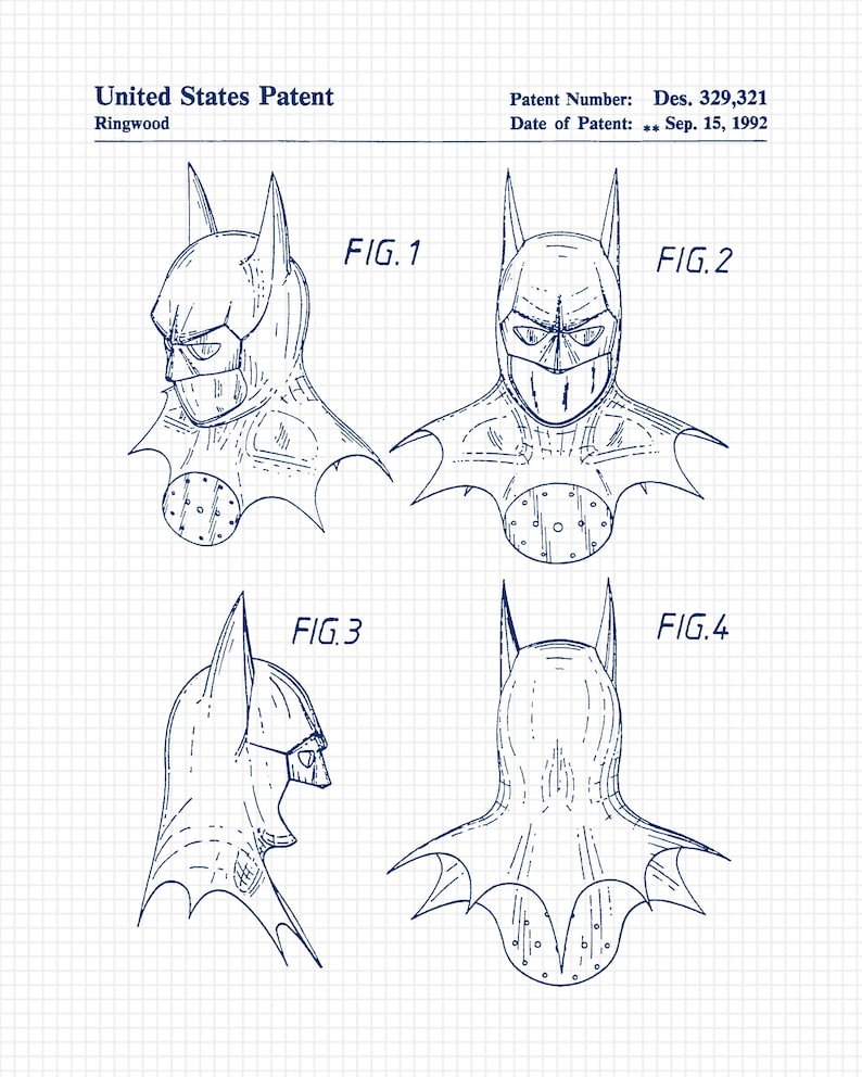 Unframed Vintage Superhero Patent Prints (Set of 4)