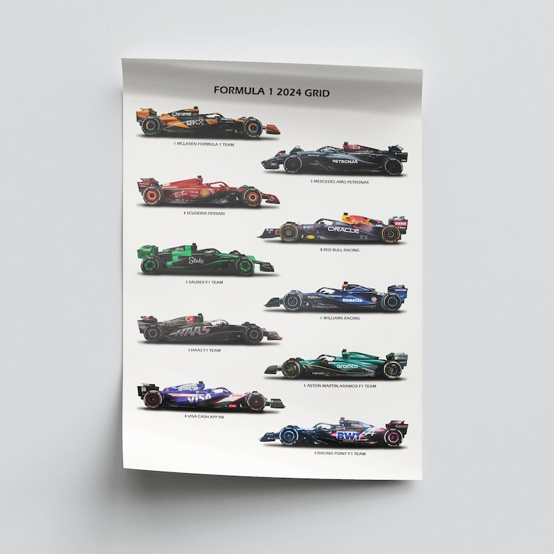 2024 F1 Grid Poster: Formula 1 Wall Art | Digital Download