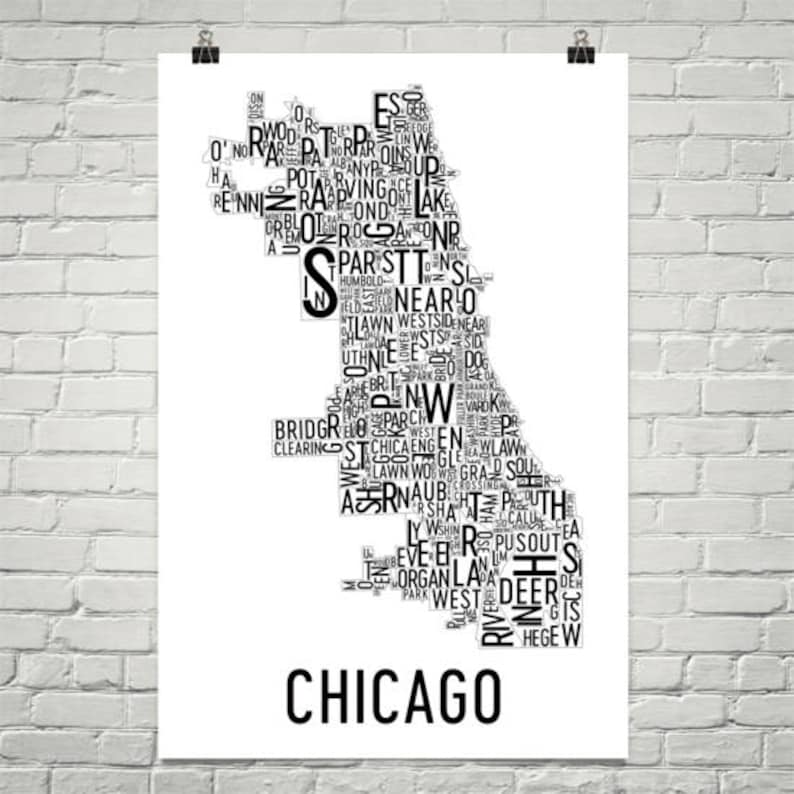 Chicago Neighborhoods Map Art Print