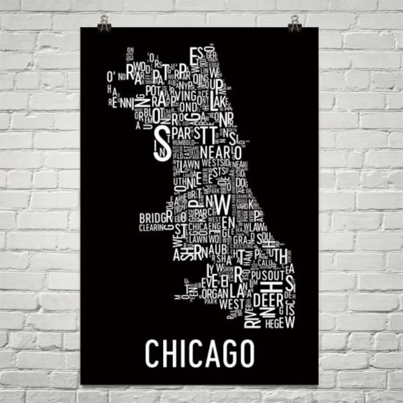 Chicago Neighborhoods Map Art Print