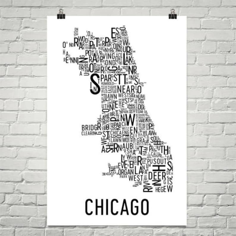 Chicago Neighborhoods Map Art Print