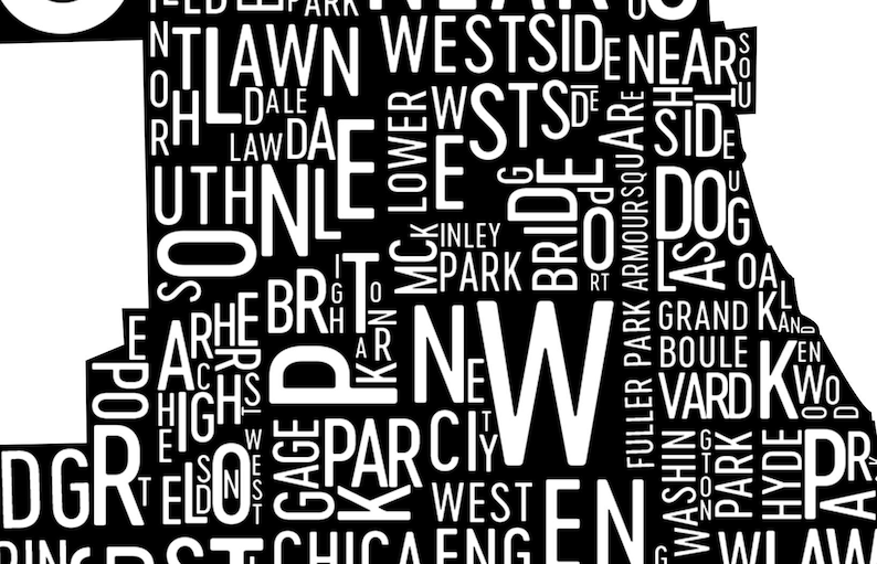 Chicago Neighborhoods Map Art Print