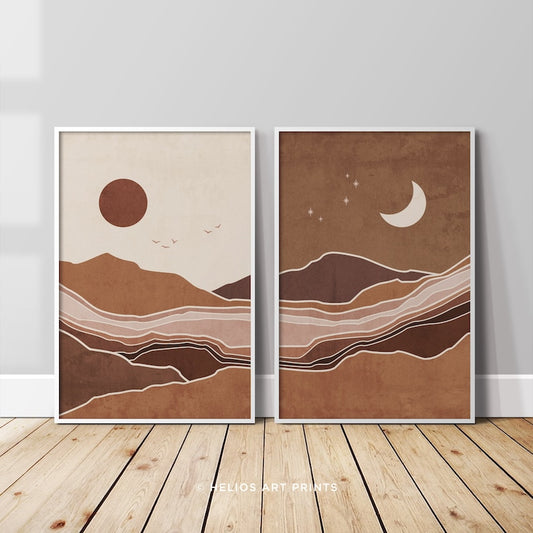 Abstract Mid-Century Wall Art | Sun & Moon Prints