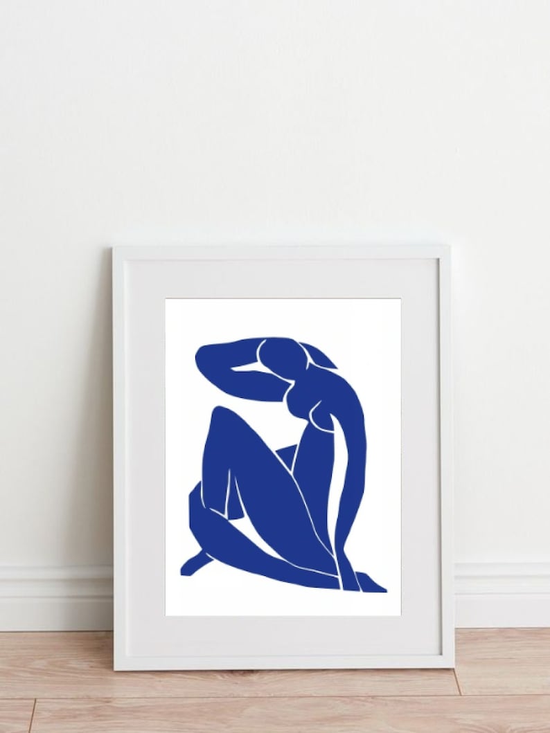 Exquisite Matisse Wall Art Trio: Abstract Navy Blue Masterpieces for Living Room Decor