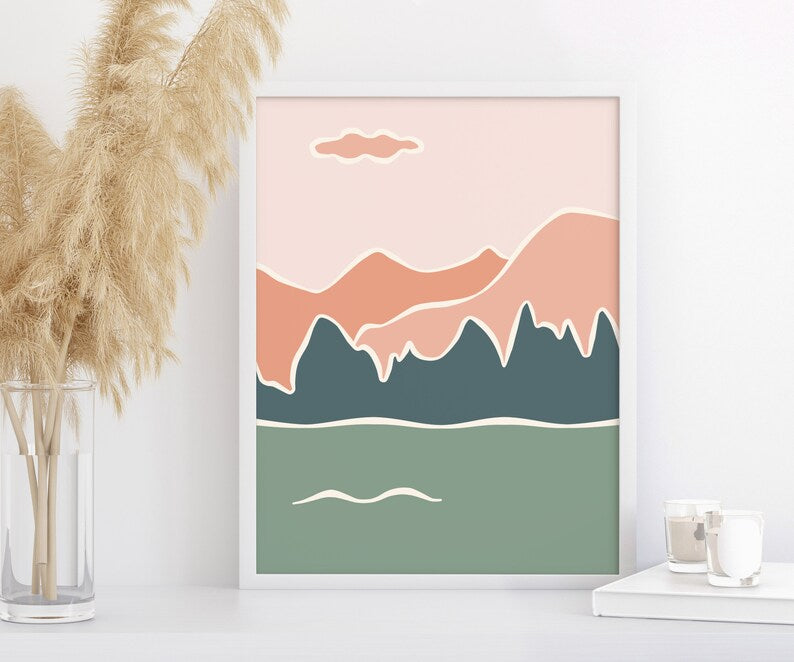 Blush Pink Mountain Line Art Poster