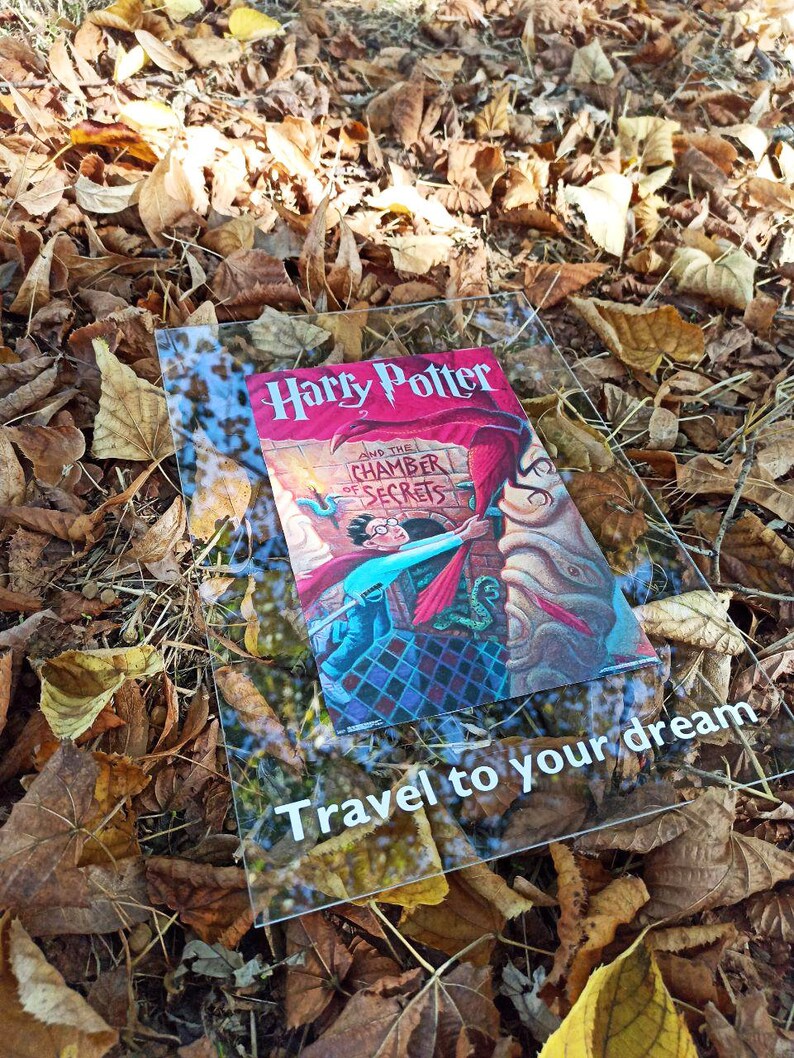 Personalized Acrylic Book Display with Spotify Code and Harry Potter Poster