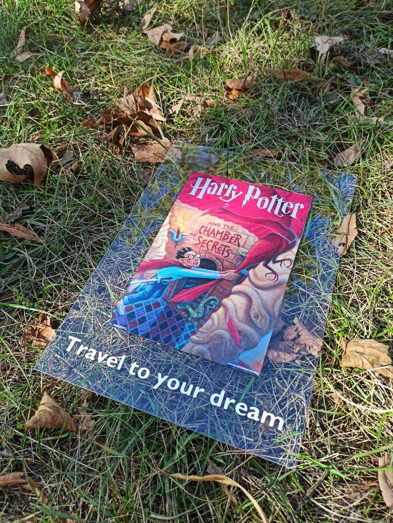 Personalized Acrylic Book Display with Spotify Code and Harry Potter Poster