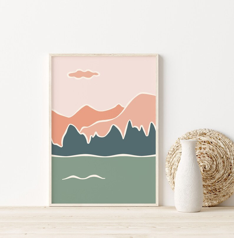 Blush Pink Mountain Line Art Poster