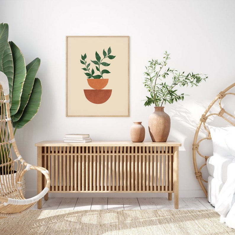 Boho Botanical Wall Art - Terracotta Abstract Print