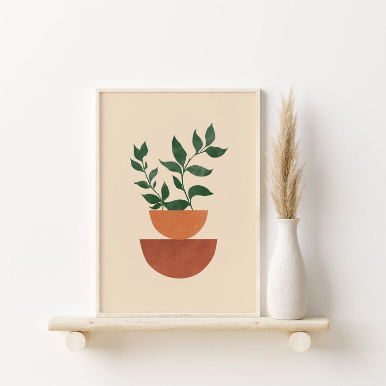 Boho Botanical Wall Art - Terracotta Abstract Print