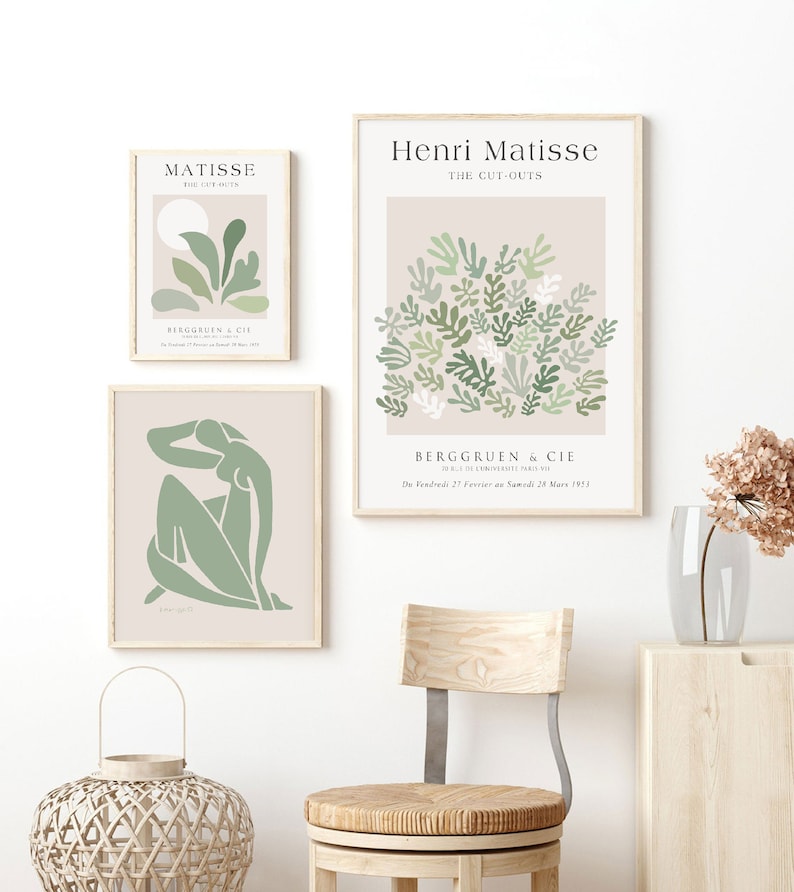 Sage Haven: Matisse-Inspired Wall Art Trio