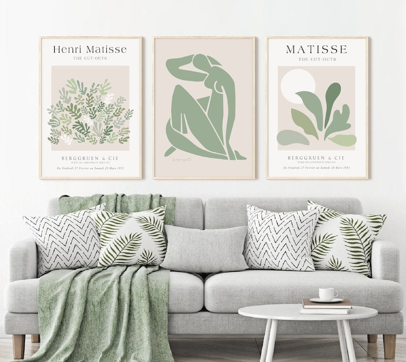 Sage Haven: Matisse-Inspired Wall Art Trio