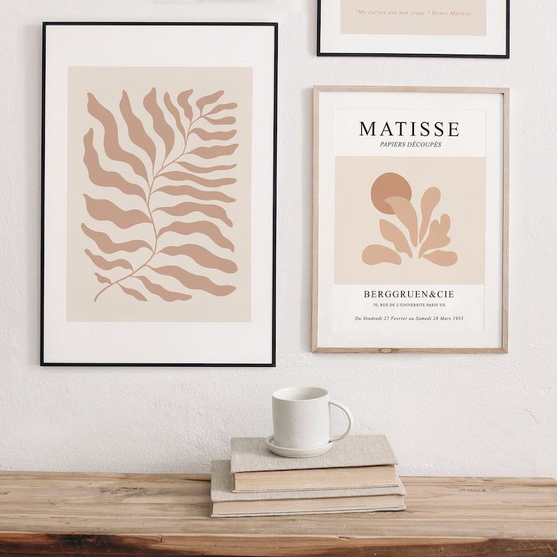 Beige Matisse Print Trio: Neutral Abstract Wall Art Set