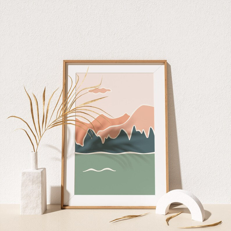 Blush Pink Mountain Line Art Poster