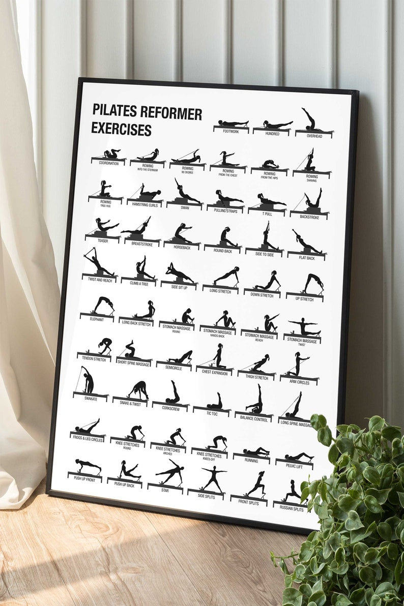 Pilates Reformer Poster: Workout Chart and Studio Decor