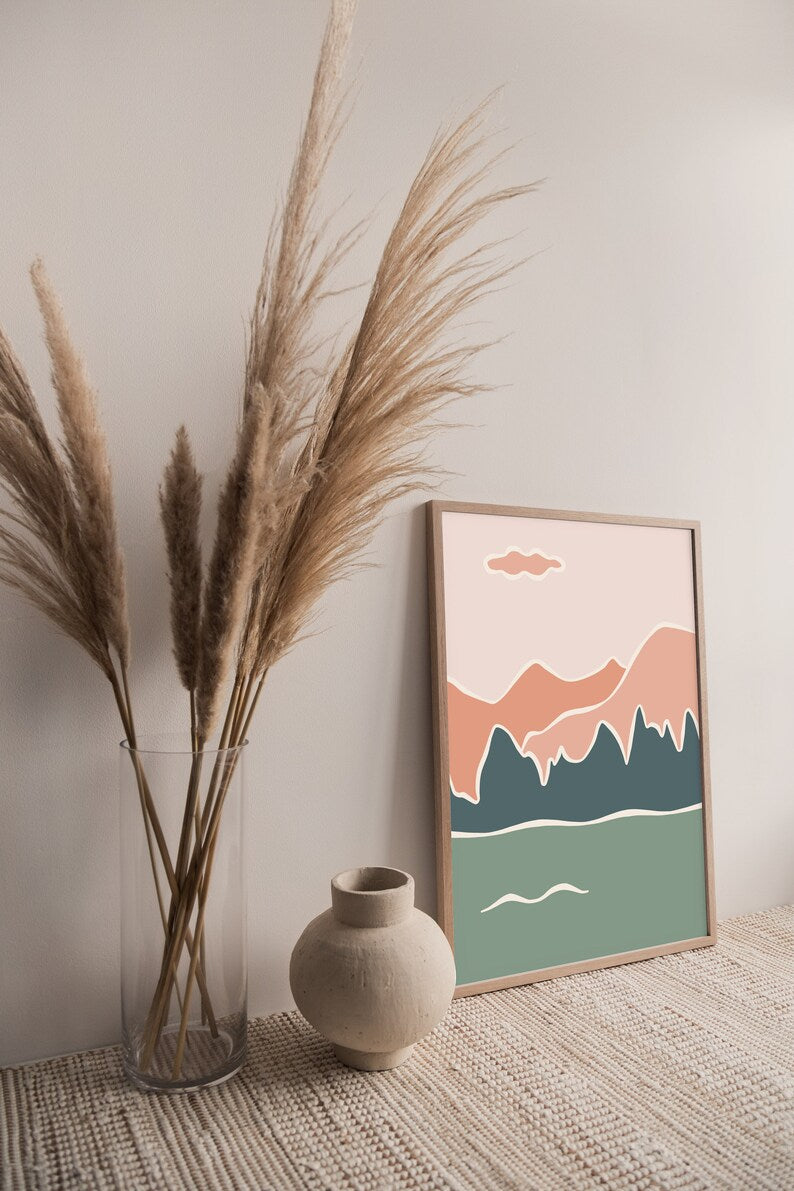 Blush Pink Mountain Line Art Poster