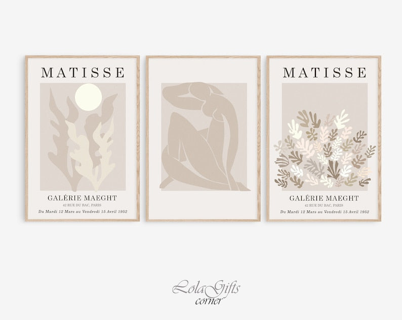 Set of 3 Matisse Prints: Boho Neutral Wall Art