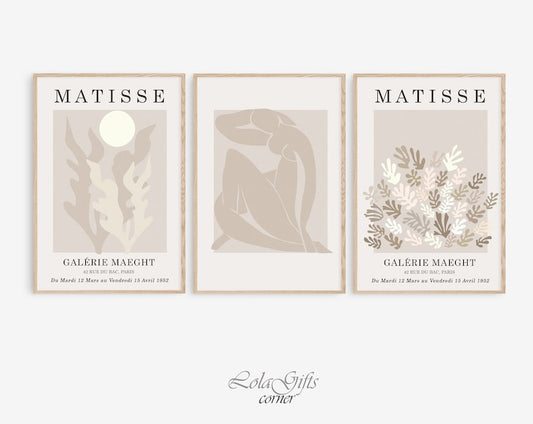 Set of 3 Matisse Prints: Boho Neutral Wall Art