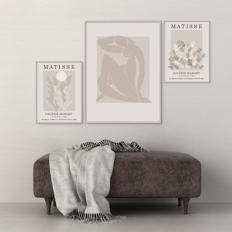 Set of 3 Matisse Prints: Boho Neutral Wall Art