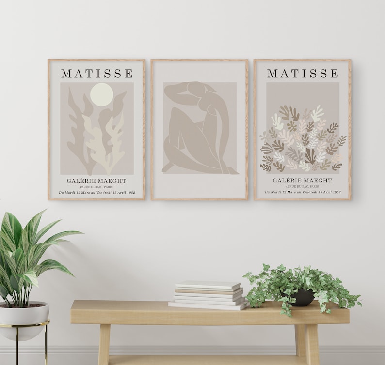 Set of 3 Matisse Prints: Boho Neutral Wall Art