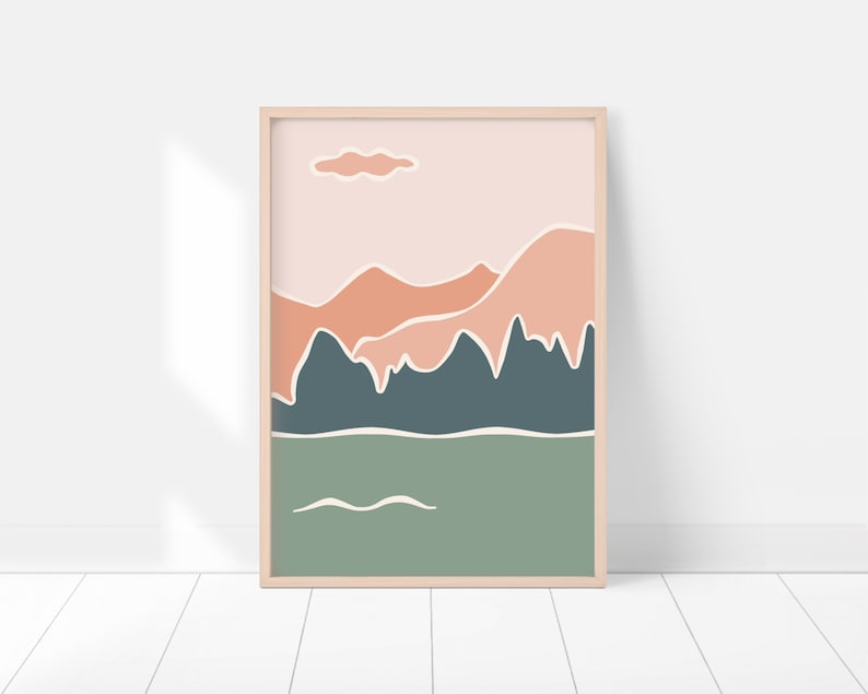 Blush Pink Mountain Line Art Poster