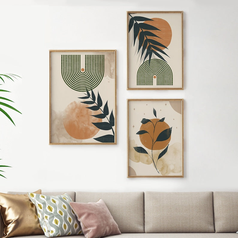 Bohemian Wall Art Triptych: Abstract Mid-Century Wall Prints