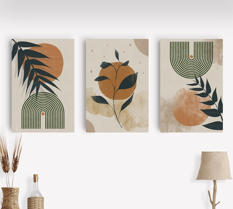 Bohemian Wall Art Triptych: Abstract Mid-Century Wall Prints