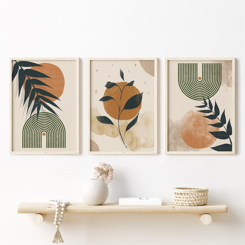 Bohemian Wall Art Triptych: Abstract Mid-Century Wall Prints