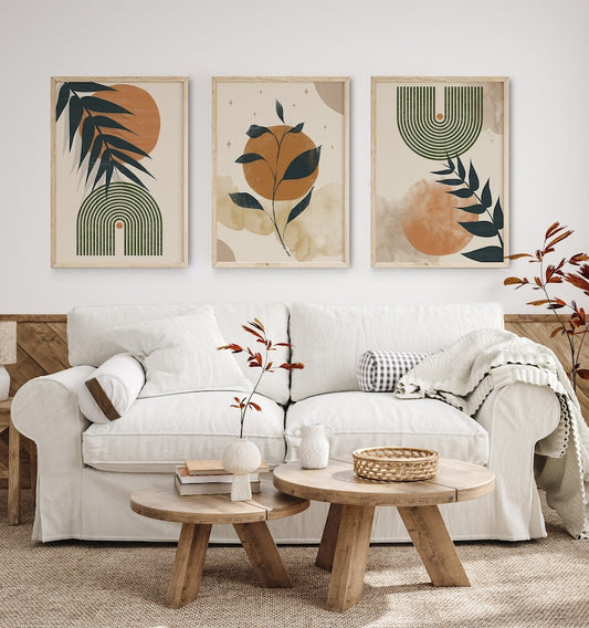 Bohemian Wall Art Triptych: Abstract Mid-Century Wall Prints