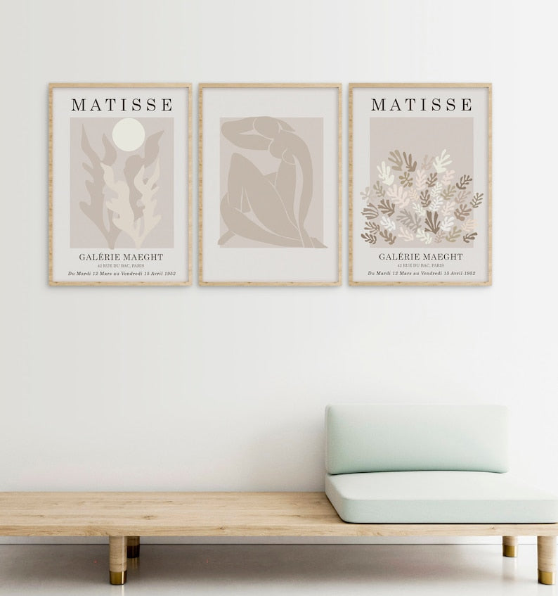 Set of 3 Matisse Prints: Boho Neutral Wall Art