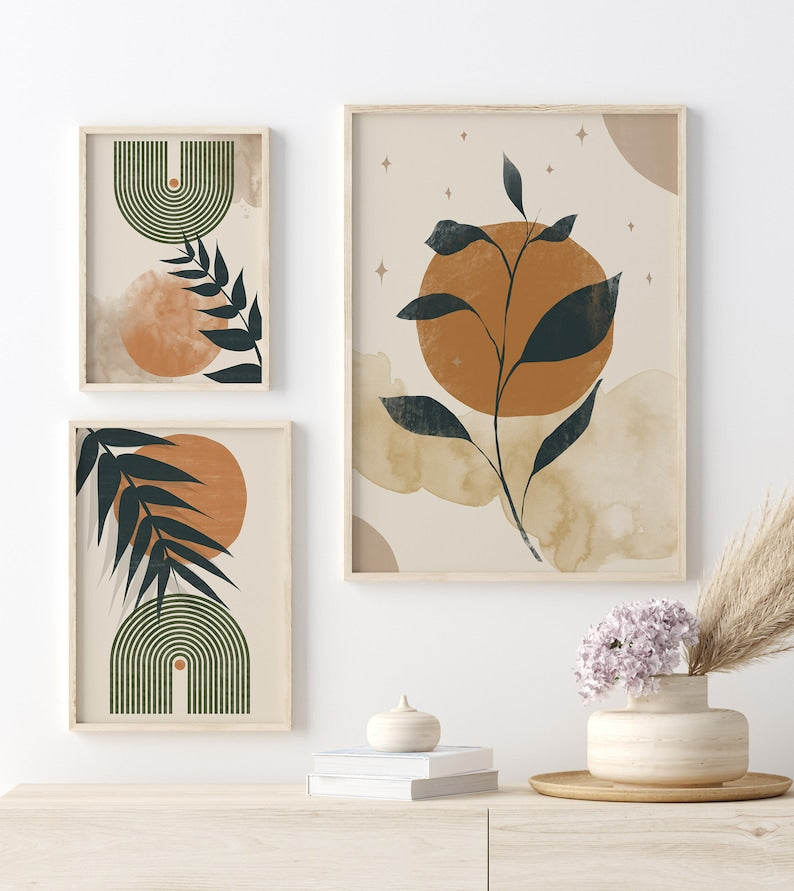 Bohemian Wall Art Triptych: Abstract Mid-Century Wall Prints