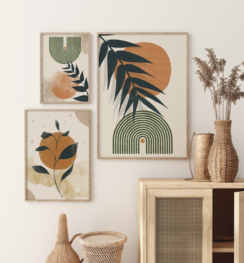 Bohemian Wall Art Triptych: Abstract Mid-Century Wall Prints