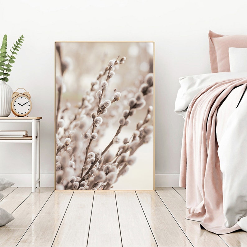 Beige Nature Print: Digital Botanical Wall Art