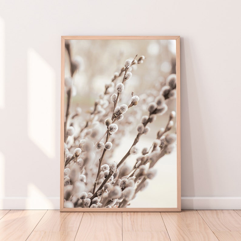 Beige Nature Print: Digital Botanical Wall Art