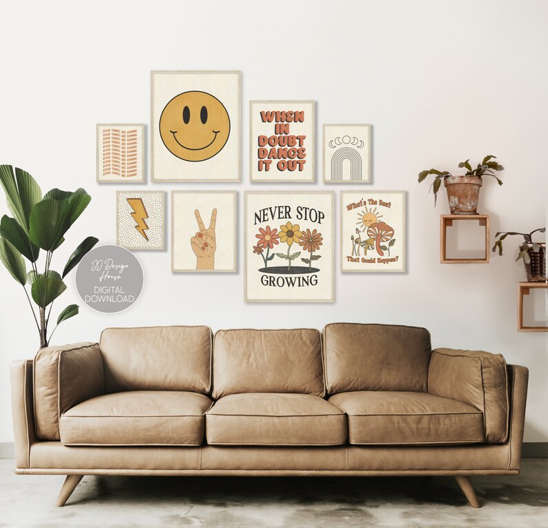 Boho Art Wall Set: 8 Prints for DIY Dorm or Home Decor