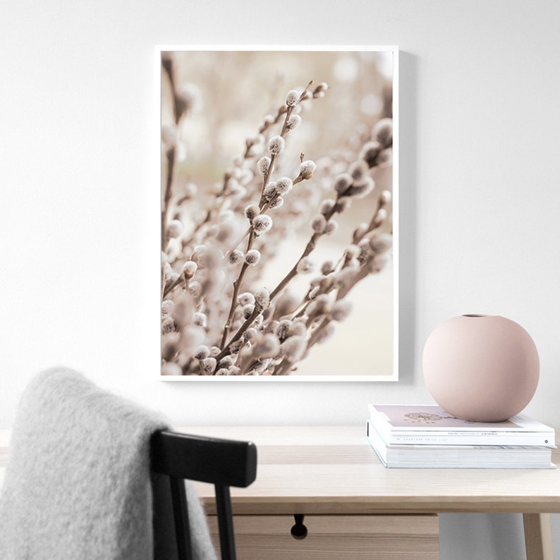 Beige Nature Print: Digital Botanical Wall Art