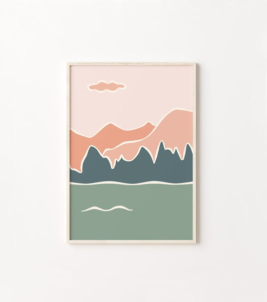 Blush Pink Mountain Line Art Poster