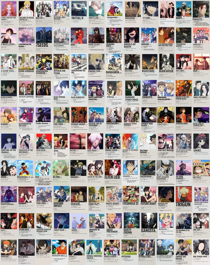 Anime Poster Collage: 210 Digital Prints for Wall Decor