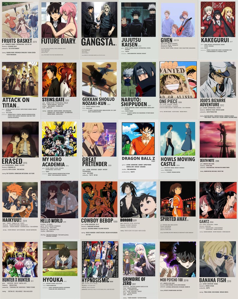 Anime Poster Collage: 210 Digital Prints for Wall Decor