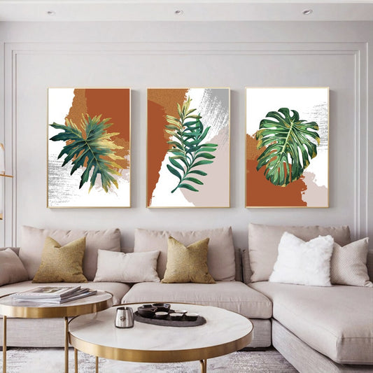 Abstract Boho Leaf Wall Art Prints