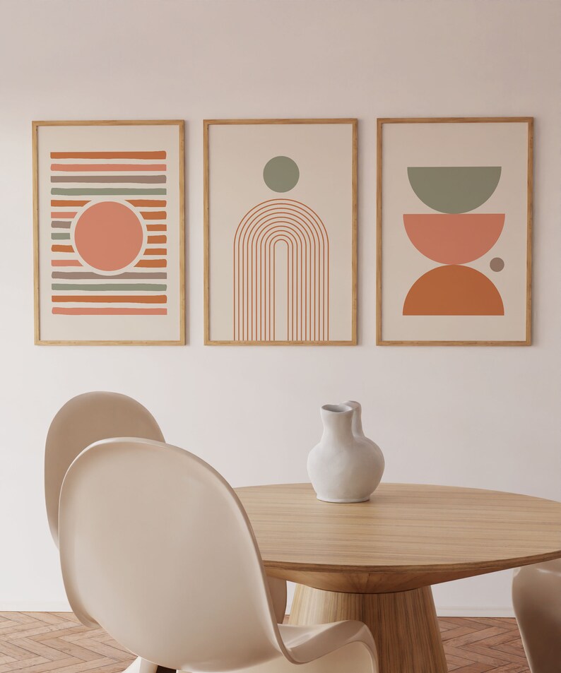 Mid Century Modern Wall Art Prints, Digital Download Abstract Set of 3