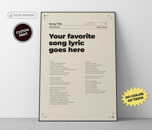 Personalized Lyric Poster: Timeless Music, Unique Wall Art