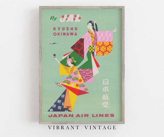 Vintage Japan Travel Print: Retro Kimonos Wall Decor