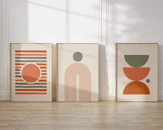 Mid Century Modern Wall Art Prints, Digital Download Abstract Set of 3