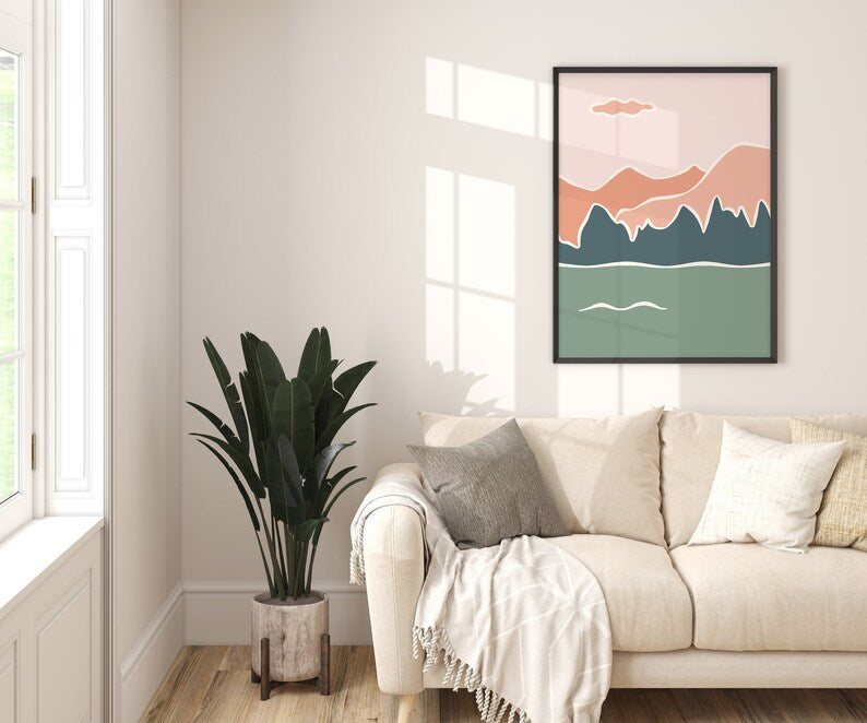 Blush Pink Mountain Line Art Poster