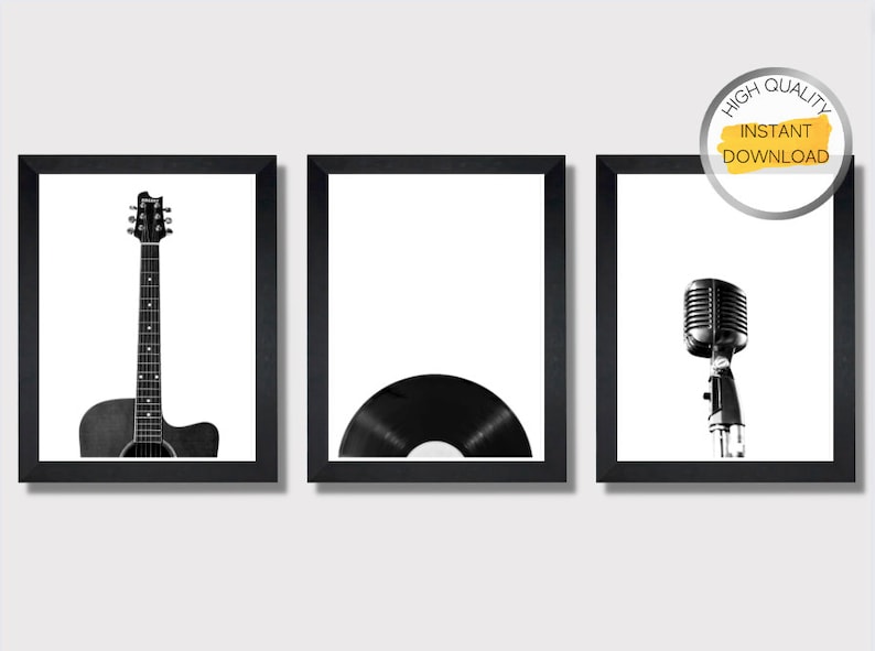 Minimalist Music Wall Art: Guitar, Vinyl, & Record Prints