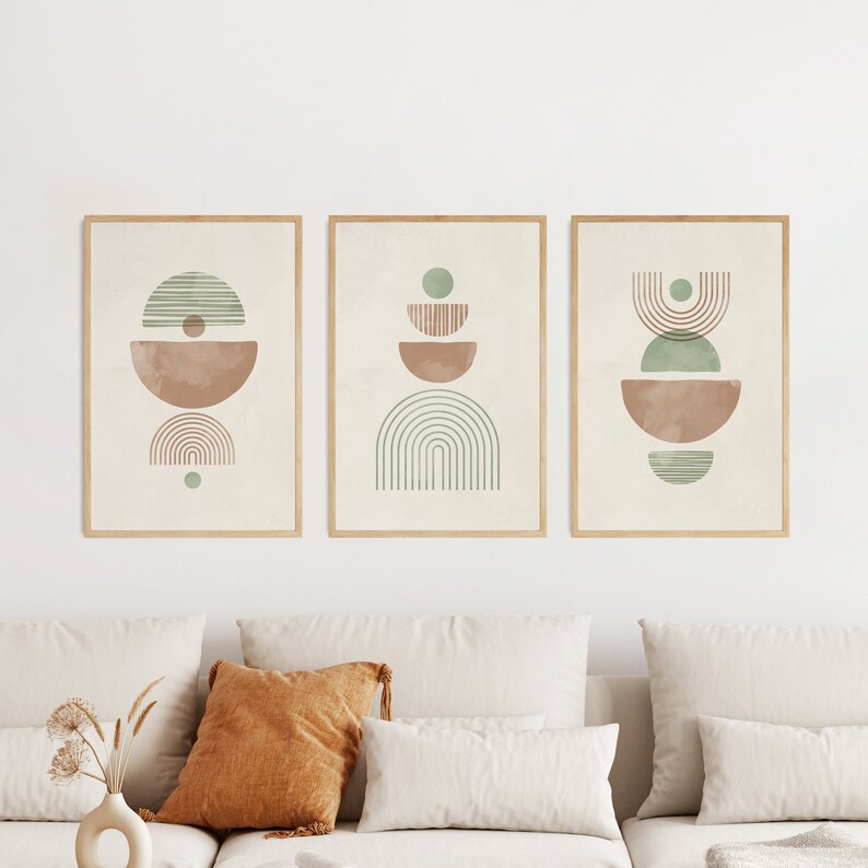 Boho Abstract Prints Set of 3 | Geometric Modern Wall Art