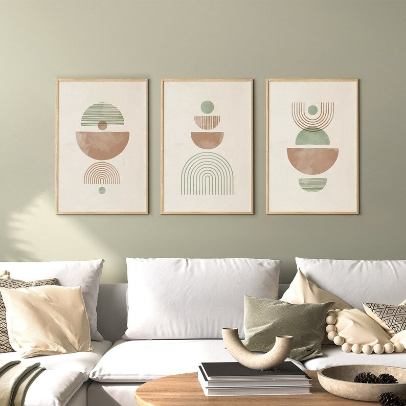 Boho Abstract Prints Set of 3 | Geometric Modern Wall Art