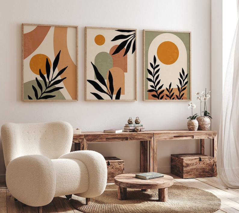 Boho Abstract Wall Art Trio (Unframed)