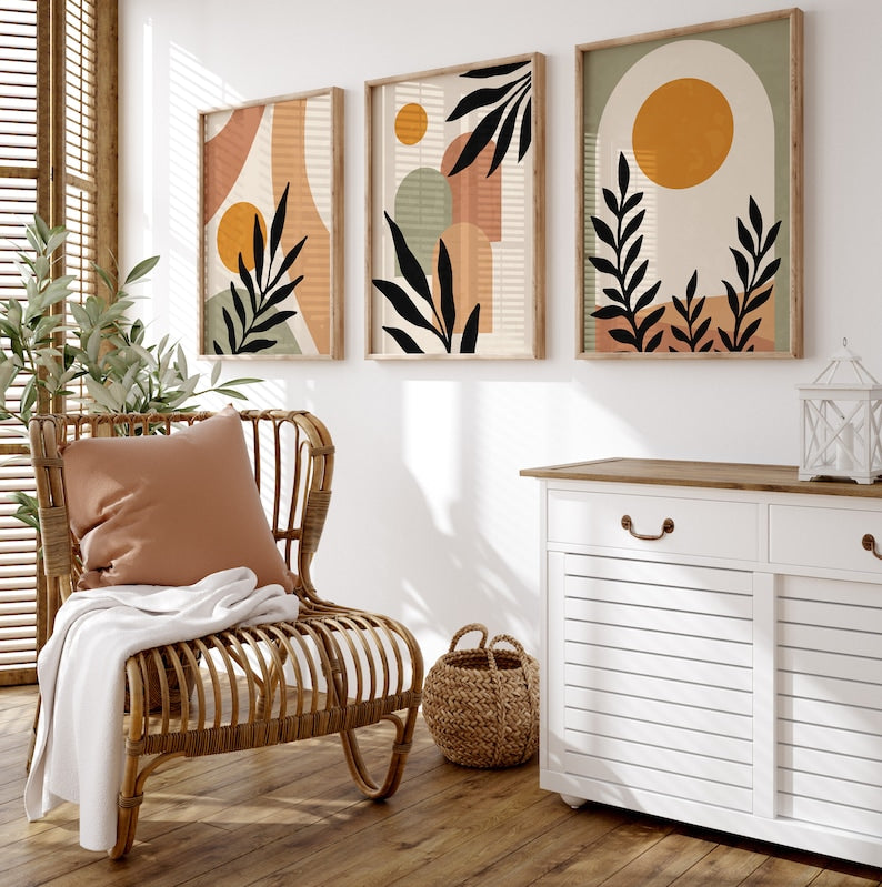 Boho Abstract Wall Art Trio (Unframed)